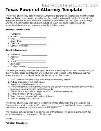 Blank  Power of Attorney Form for Texas