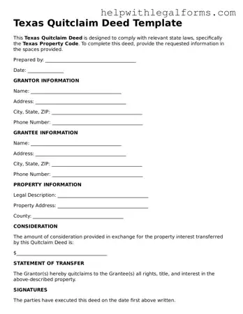 Blank  Quitclaim Deed Form for Texas