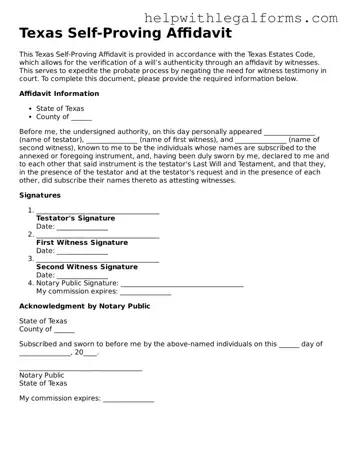 Blank  Self-Proving Affidavit Form for Texas
