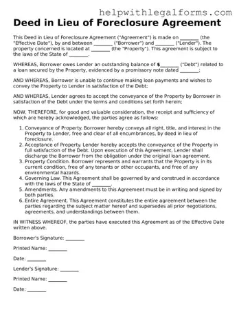 Legal Deed in Lieu of Foreclosure Form
