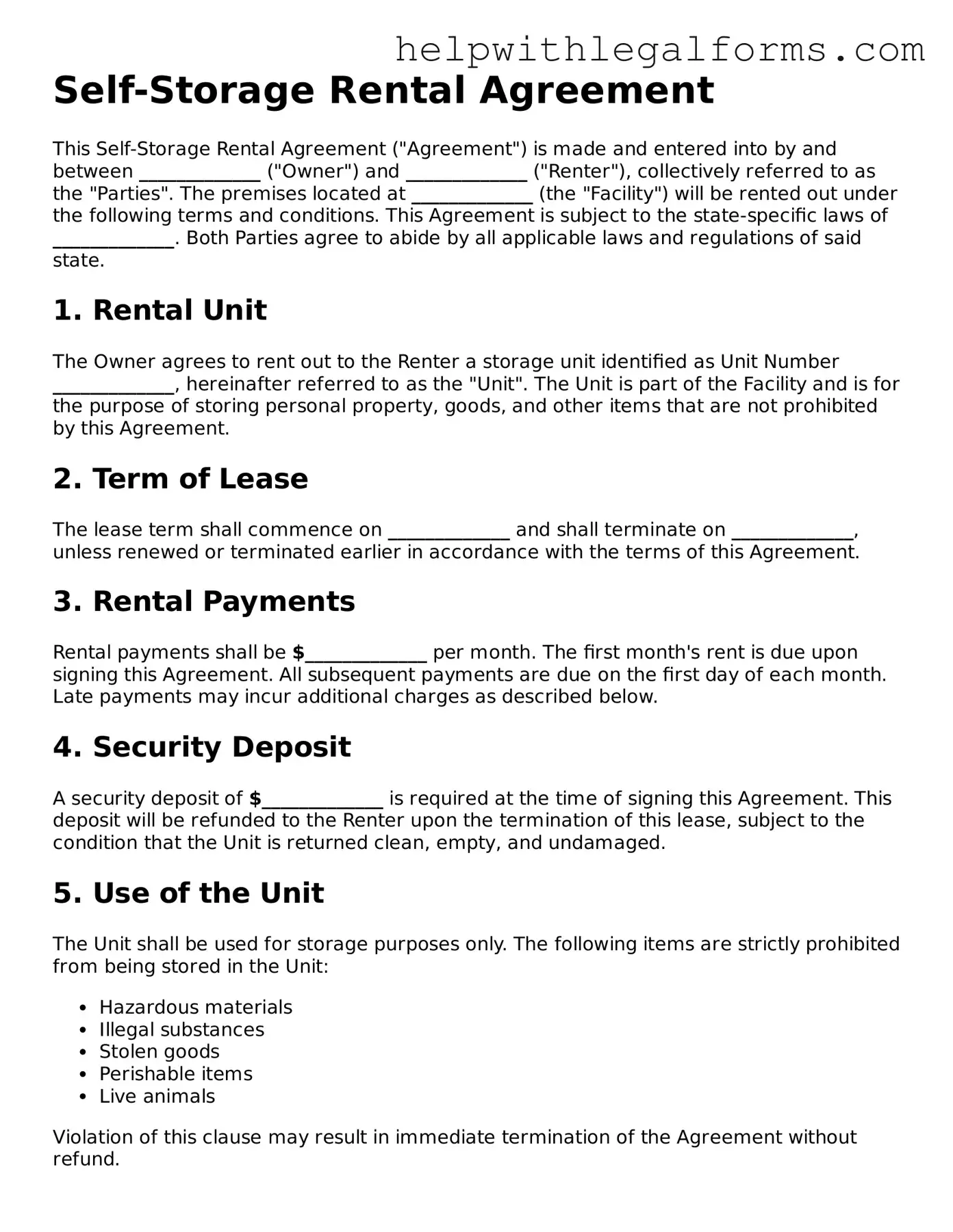 Legal Self-Storage Rental Agreement Form