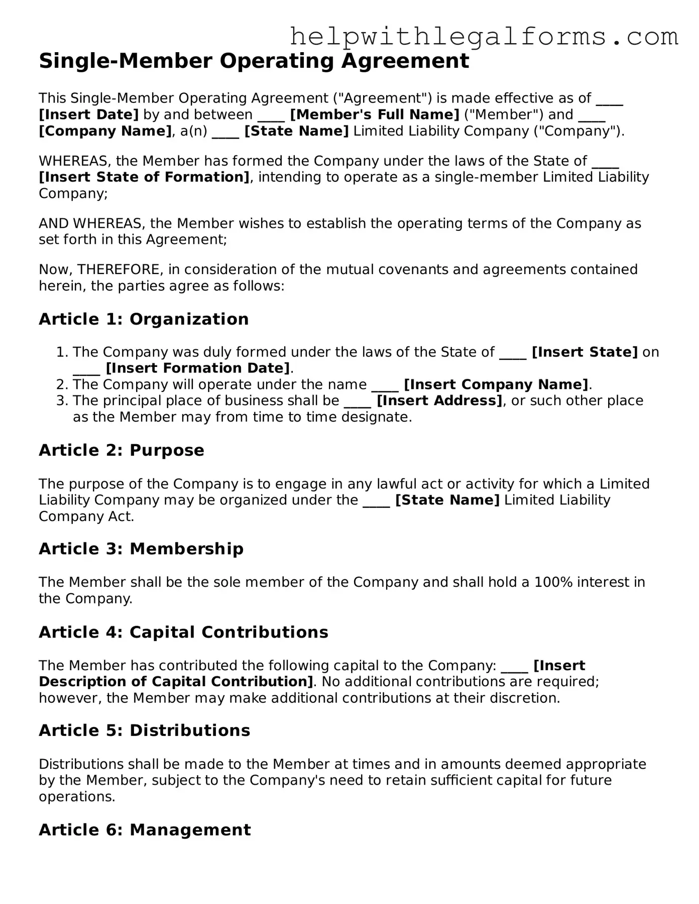 Legal Single-Member Operating Agreement Form