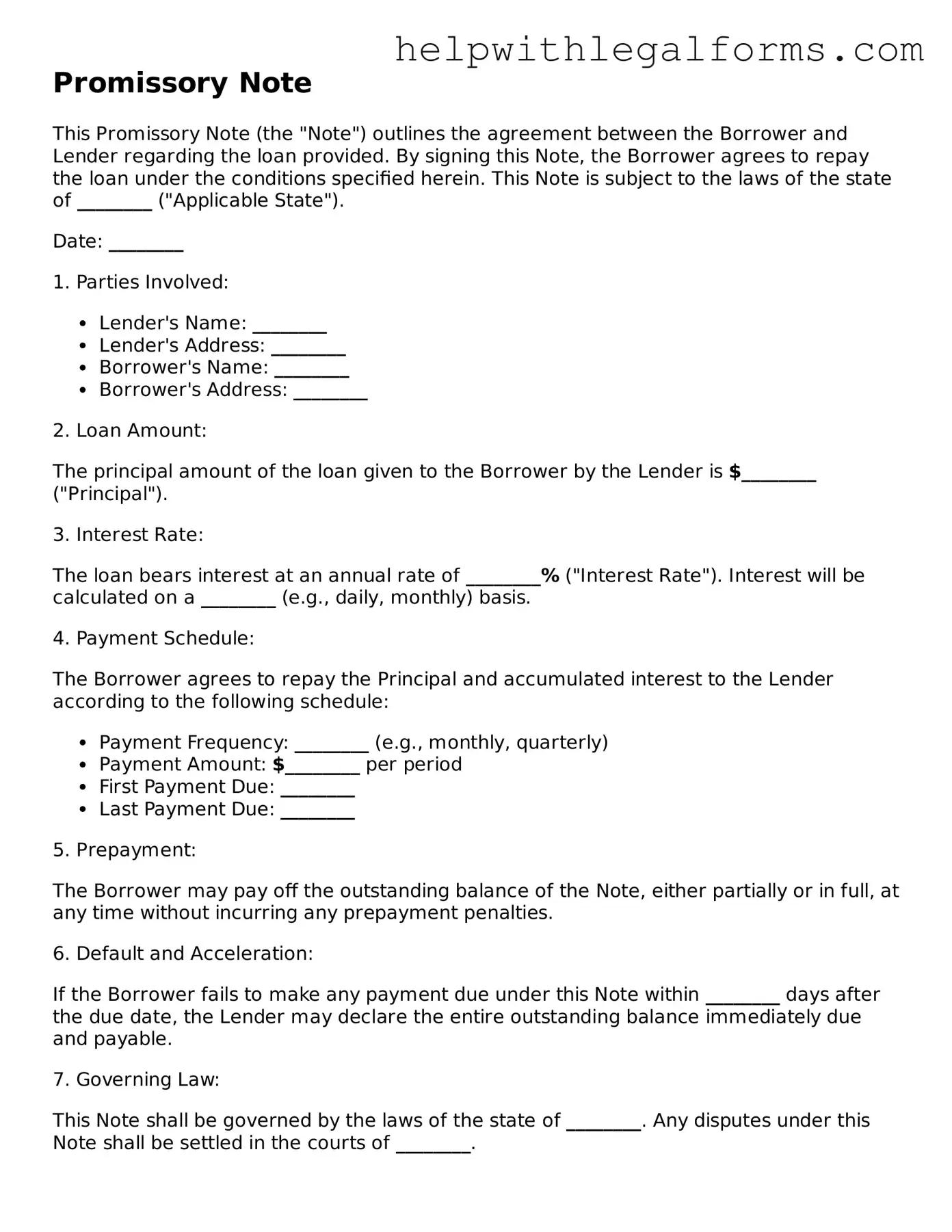 Legal Promissory Note Form