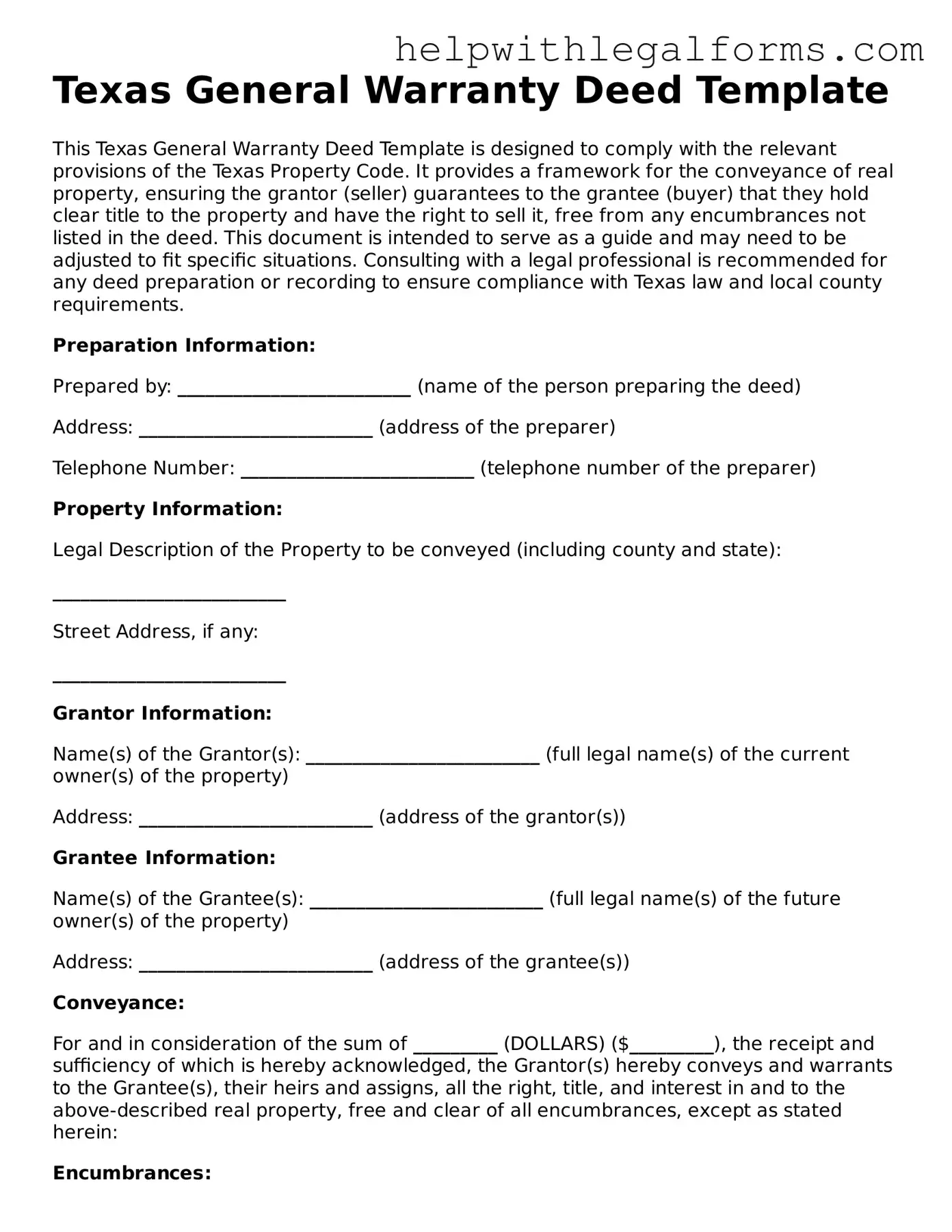 Blank  Deed Form for Texas