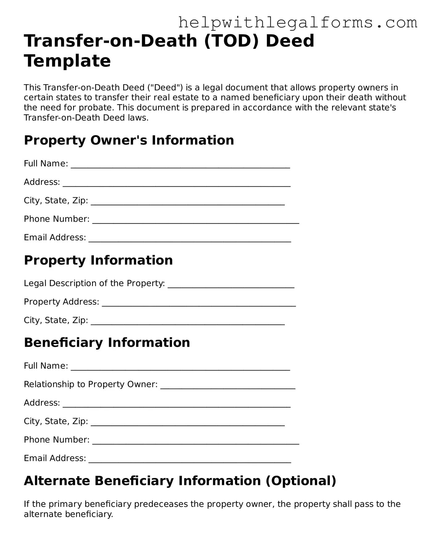 Legal Transfer-on-Death Deed Form